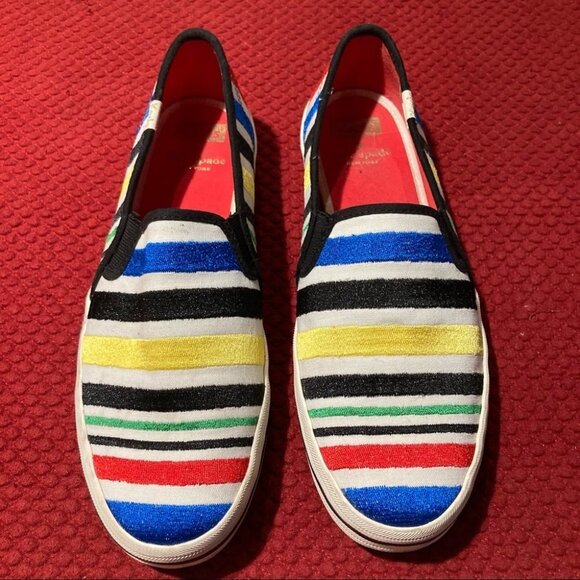 KATE SPADE + KEDS Sz 8 Collab Slip on Colourful Stripe Sneaker Shoes - Picture 2 of 10